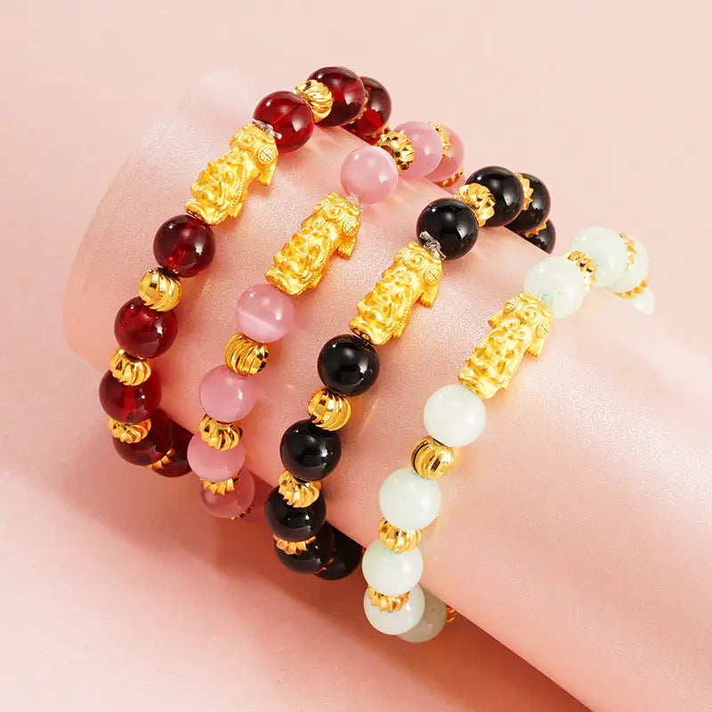 Obsidian Bracelet with Buddha Beads