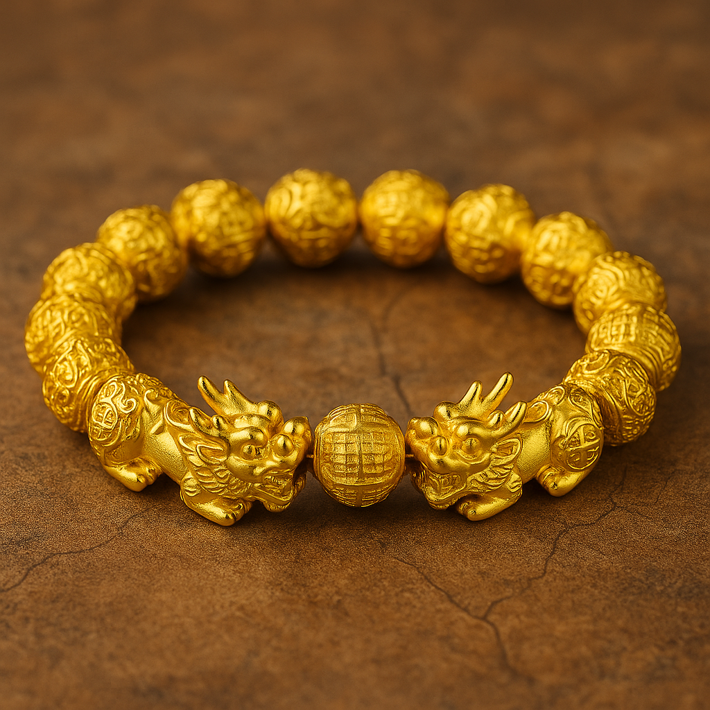 Golden Six Character Buddha Beads Bracelet