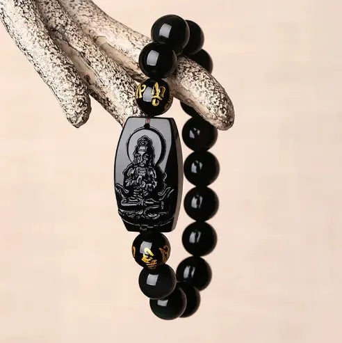 Obsidian Buddha Statue Bracelet