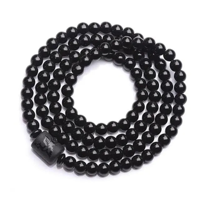 Black Obsidian Carved Buddha Bracelet for Men & Women