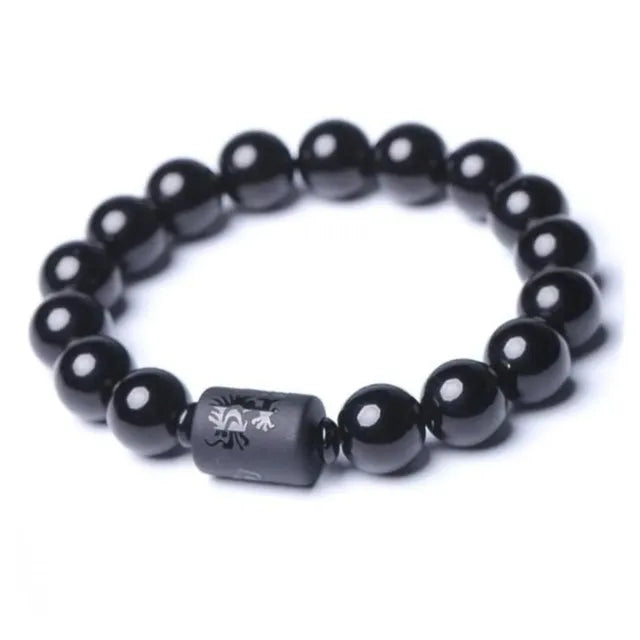 Black Obsidian Carved Buddha Bracelet for Men & Women