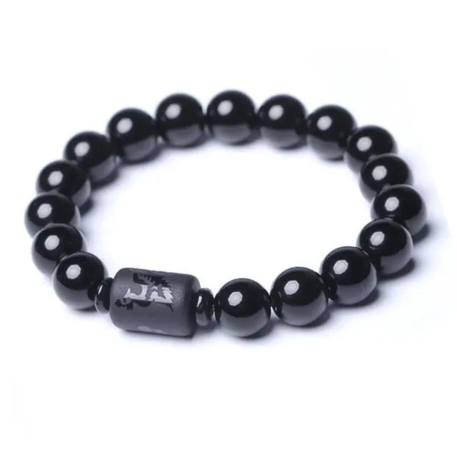 Black Obsidian Carved Buddha Bracelet for Men & Women