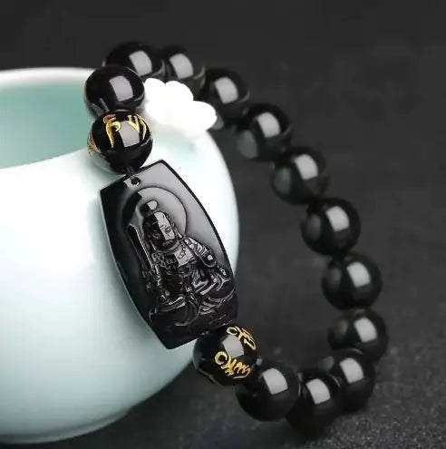 Obsidian Buddha Statue Bracelet