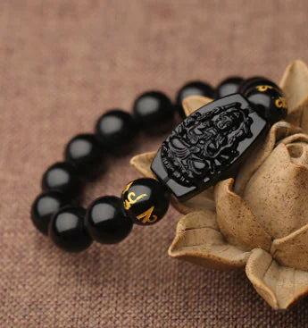Obsidian Buddha Statue Bracelet
