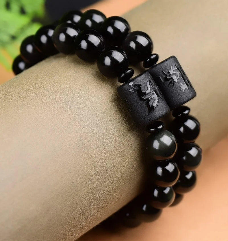 Black Obsidian Carved Buddha Bracelet for Men & Women