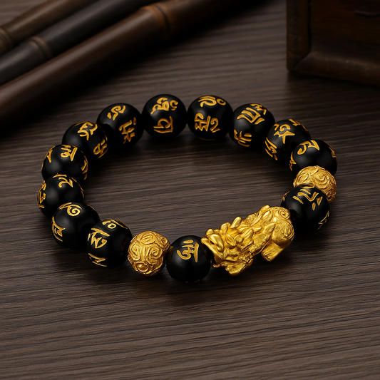 Sacred Obsidian Buddha Beads for Strength & Fortune