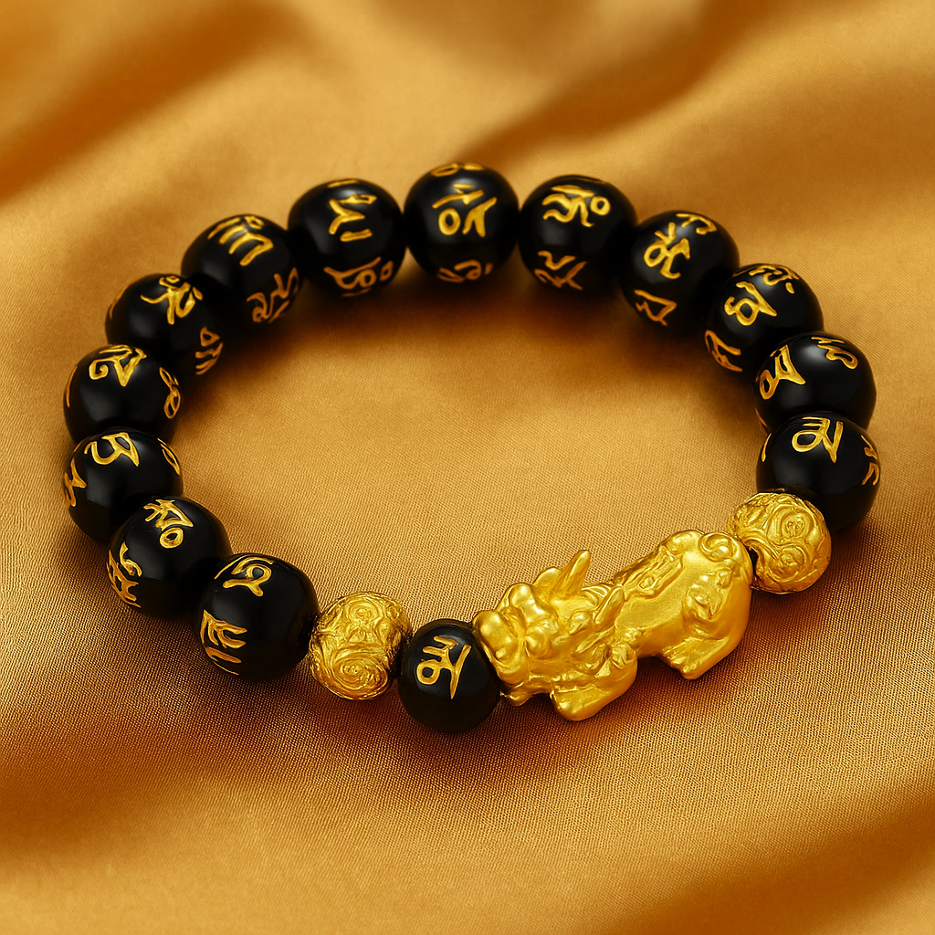Sacred Obsidian Buddha Beads for Strength & Fortune