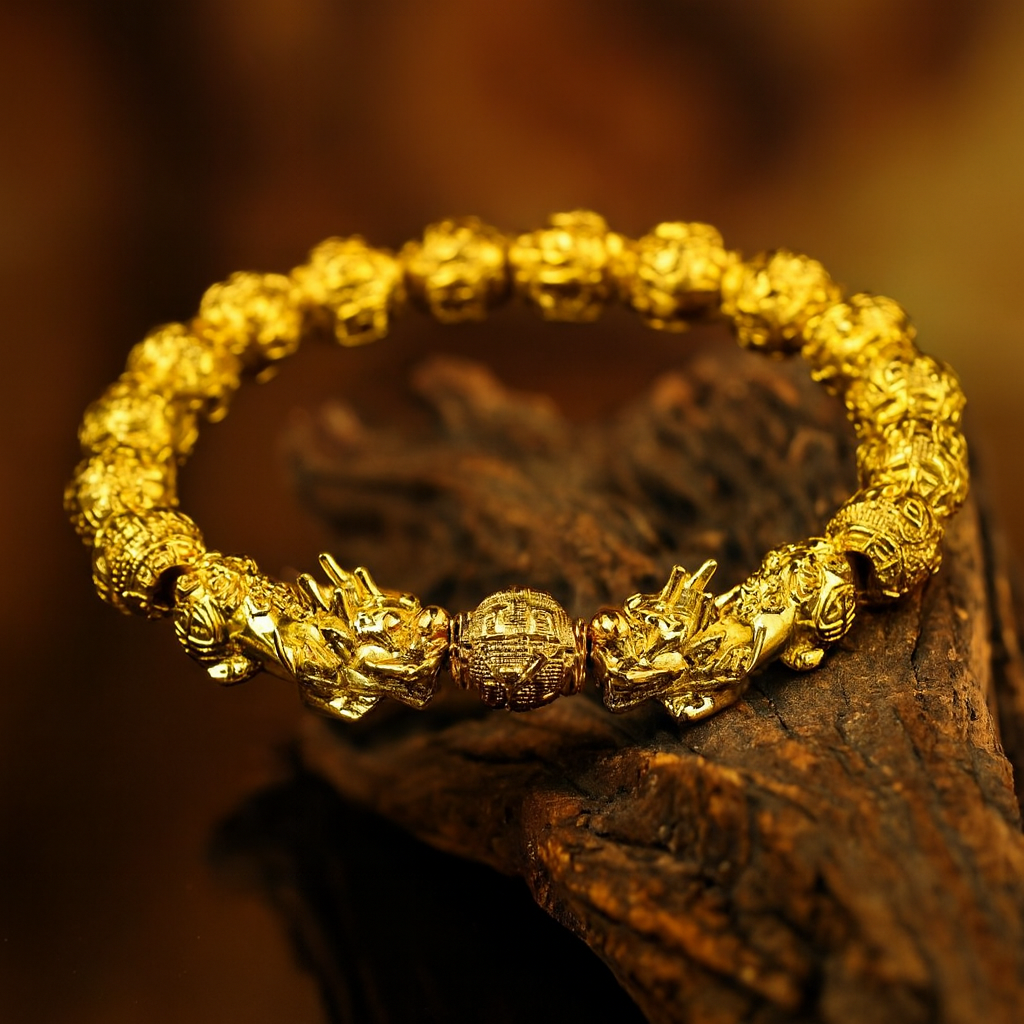 Golden Six Character Buddha Beads Bracelet