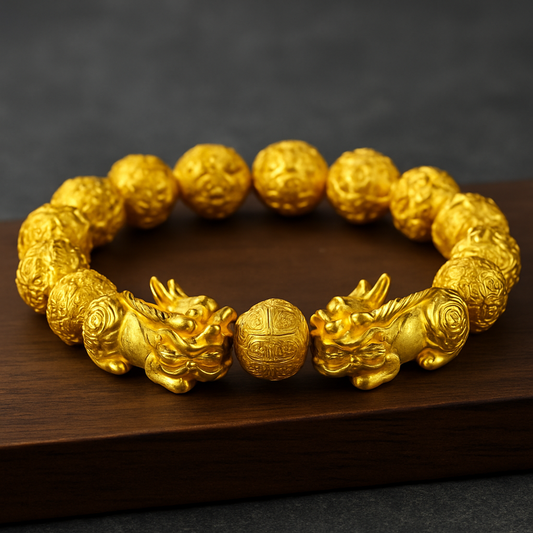 Golden Six Character Buddha Beads Bracelet
