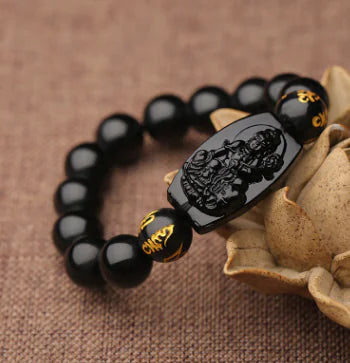 Obsidian Buddha Statue Bracelet