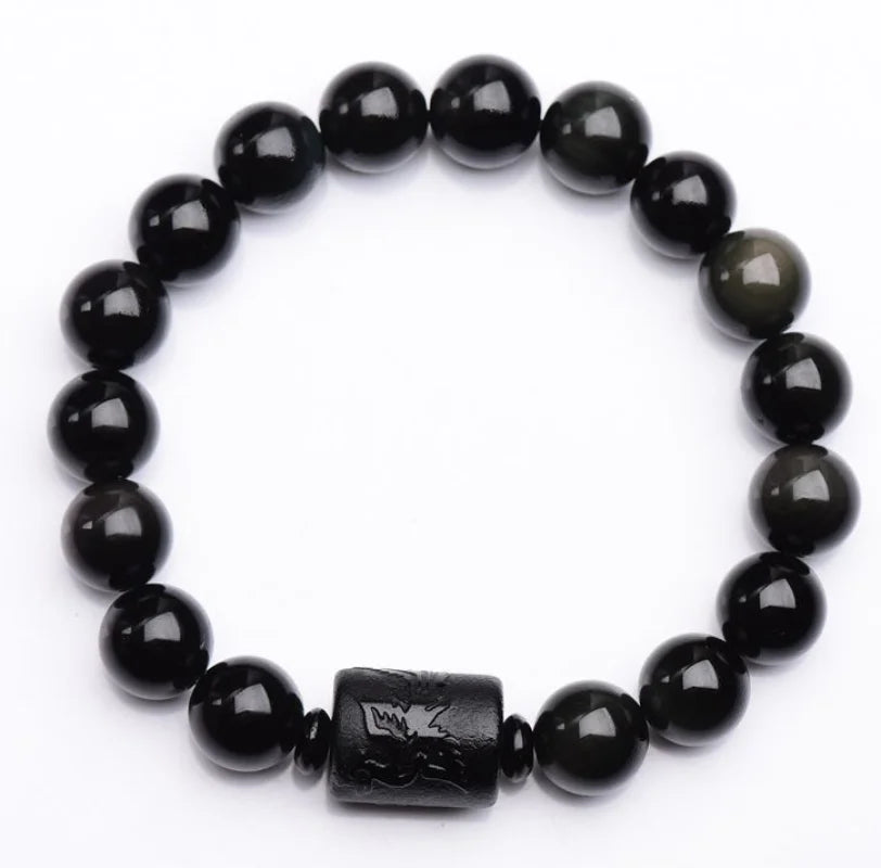 Black Obsidian Carved Buddha Bracelet for Men & Women