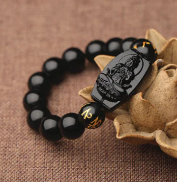 Obsidian Buddha Statue Bracelet